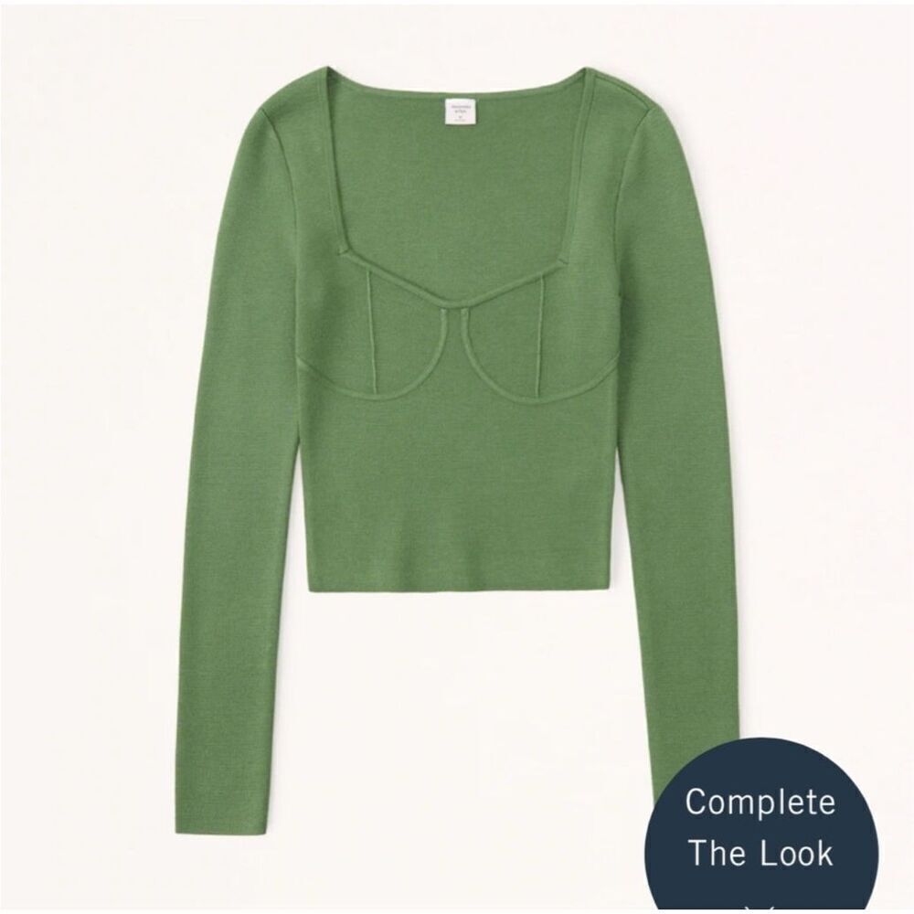 Abercrombie & Fitch Olive Green Long-Sleeve V-Neck Sweater